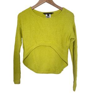 BCBGMaxAzria Bright Lime Cropped Crew Neck Sweater with Ribbed Knit Size XXS